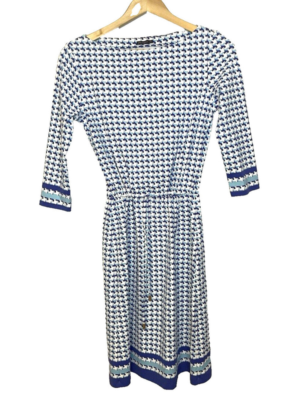 J McLaughlin Dress Womens Size XS Blue White Geometric Catalina Cloth Tie Waist